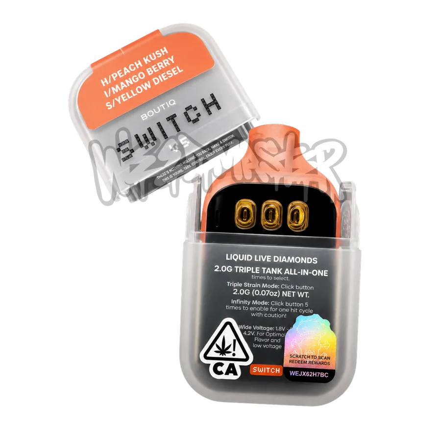 Peach Kush · Mango Berry · Yellow Diesel - Boutiq Switch V.5 Liquid Live Diamonds